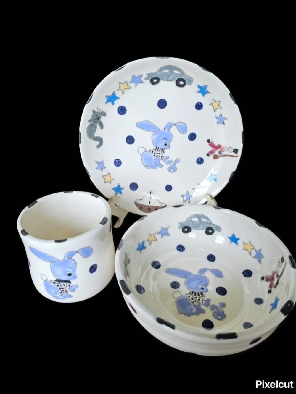 RARE Collectible Find! Vintage '98 Hand-Painted Ceramic Kids Dinner Set by Csara